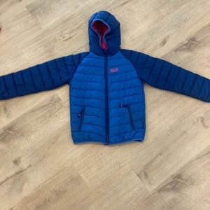 DARK BLUE  JACK WOLFSKIN DOWN JACKET GREAT CONDITION SIZE 8 GIRLS